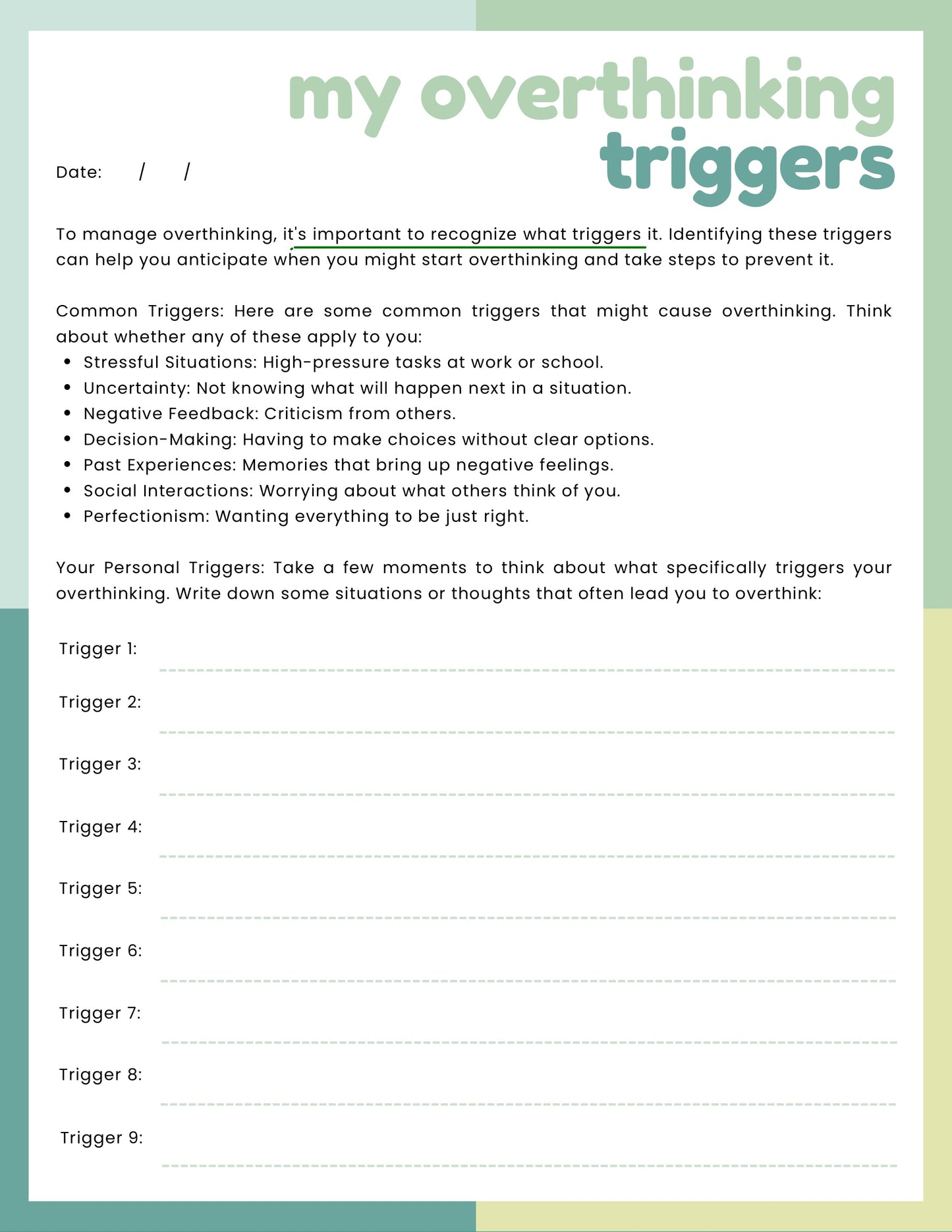 Overthinking Sorted | A Workbook to reduce OVERTHINKING.