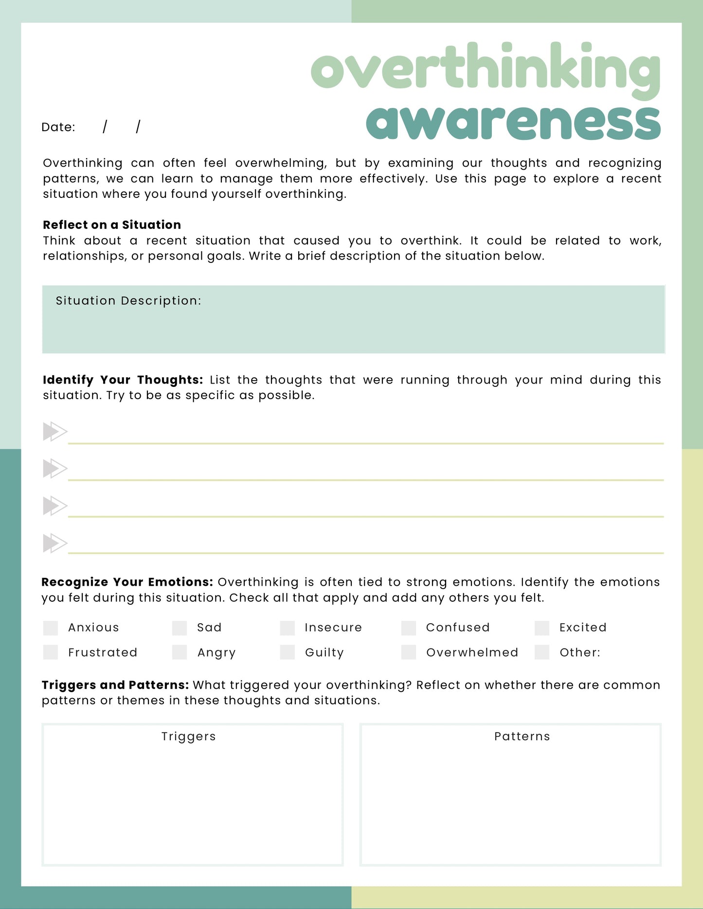 Overthinking Sorted | A Workbook to reduce OVERTHINKING.